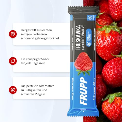 FRUPP - Gefriergetrockneter Erdbeerriegel - Ohne Zuckerzusatz - Glutenfrei - Hoher Ballaststoffgehalt - 10 Stück