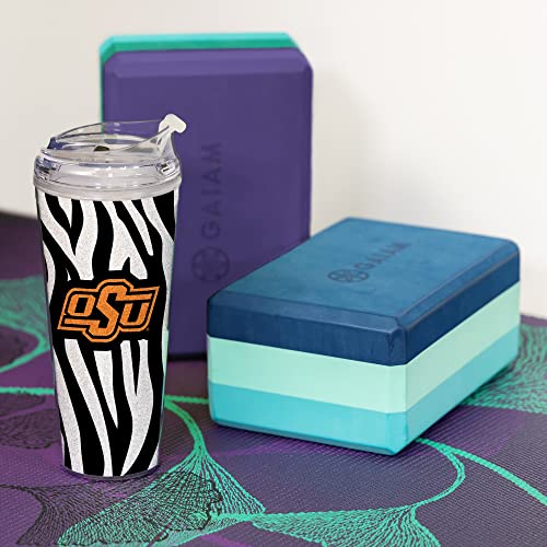 Image of Rico Industries NCAA Glitter 24oz Acrylic Glitter Tumbler with Hinged Lid, Officially Licensed Double Wall Tumbler with Straw
