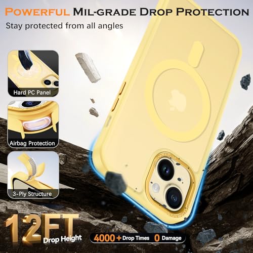 Image of YINLAI for iPhone 15 Case 6.1-inch,Magnetic Compatible with MagSafe, Slim Matte Anti-Fingerprint, Shockproof Full Body Military Grade Protection for iPhone 15 Cover, Yellow