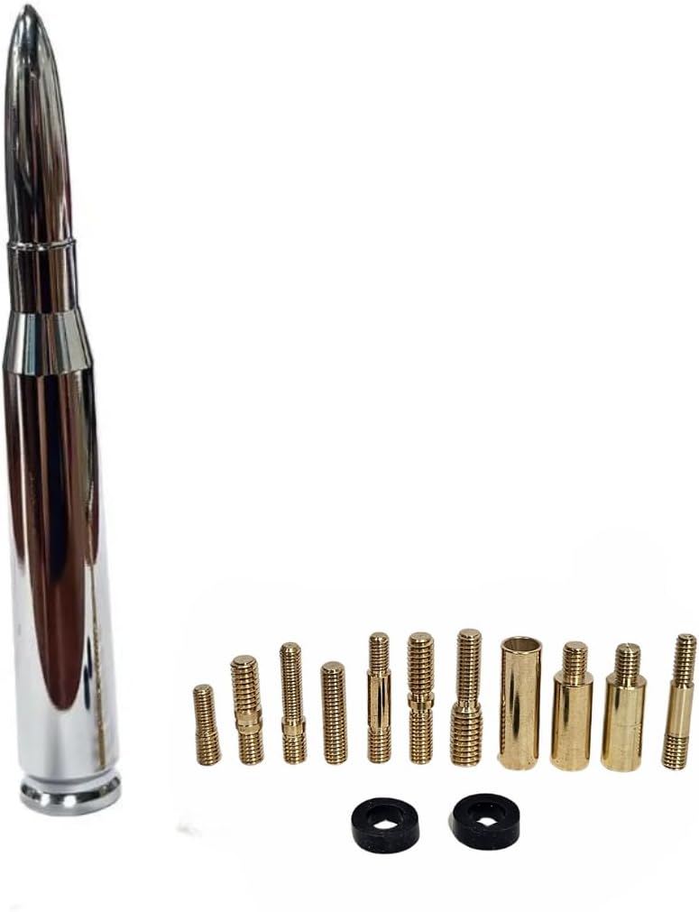Hittcraft Bullet Gifts Universal 50 Cal Bullet Truck Antenna, Car and Truck Accessories, Exterior Styling, Short Antenna (Chrome)