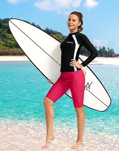 SANTINY Women's 8''/12'' High Waisted Swim Shorts with Pockets UPF50+ Long Board Swimming Shorts for Women with Liner (Watermelon_3XL) - Thumbnail 2