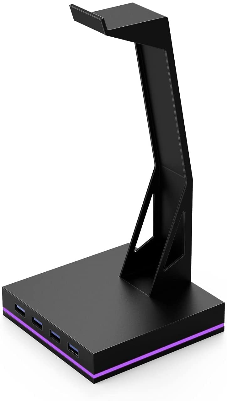 Supporto per cuffie con 4 porte USB 2.0, supporto da gioco RGB per accessori per PC da gioco, organizza e visualizza cuffie, ideale per i giocatori