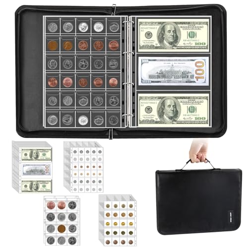 Coin Collection Book Holder Organizer - 410 Pockets Coins Collection Supplies Album for Collector 36 Sleeves Money Storage Case Fireproof Coin Currency Collection Bill Pennies Cash Black