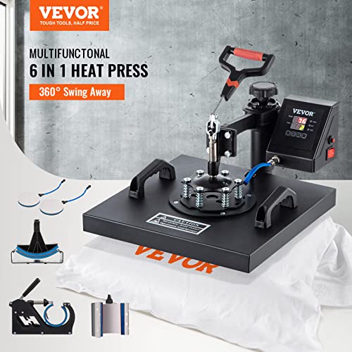 Image of VEVOR Heat Press Machine - 6 in 1 Combo Heat Press Sublimation Machine for DIY T-Shirts /Hats /Mugs /Heat Transfer Projects, 15x15 Multifunction Swing Away Heat Press with 360 Rotation