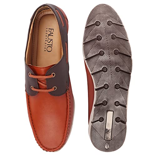Image of FAUSTO Men's Side Lace Stitched Lace Up Boat Shoes