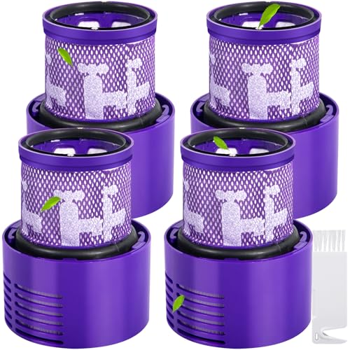 ROELLY Pack 4 Filtros y 1 Cepillo para Dyson V10 SV12,Filtros de Alta Eficiencia Compatibles con Aspiradoras para Dyson V10 Cyclone Absolute,Animal,Total Clean,Lavable Reutilizable Reemplazo#969082-01