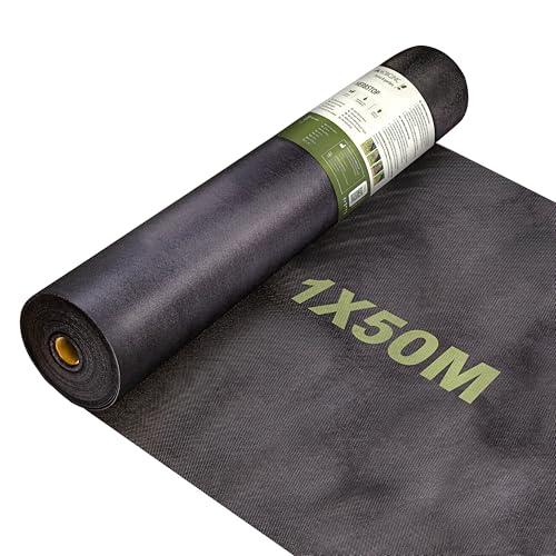 Mobiclinic®, Malla Antihierbas, 150 g/m² Alto Gramaje, 1x50 m, Geotextil, Resistente a Rayos UV y Desgarros, Malla Antimaleza, Permeable al Agua, Transpirable, Jardín e Invernadero, HerbStop