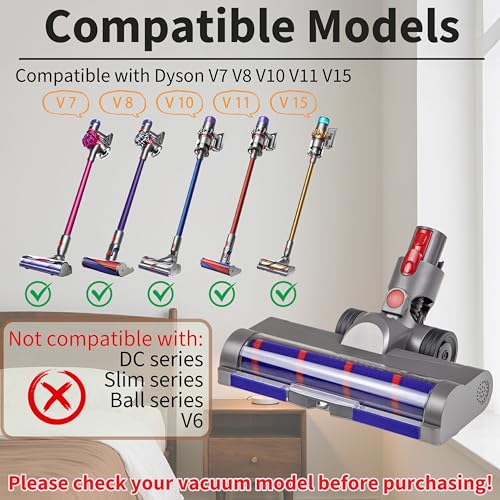 Wingsflying Brush Head Compatible with Dyson V7 V8 V10 V11 V15 Vacuum Cleaner Motorhead with LED Headlights, V shape Turbo Bristle Roller and Soft Roller Brush - Image 7