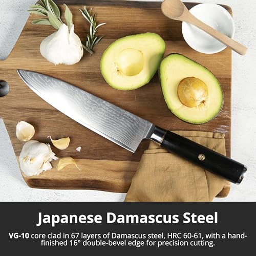 Yatoshi Magnetic Kitchen Knife Block Set 6 Pcs - Japanese 67 Layer High-Grade VG-10 Damascus Steel Knives, Sharp, G10 Handle Professional Kitchen Knife Set