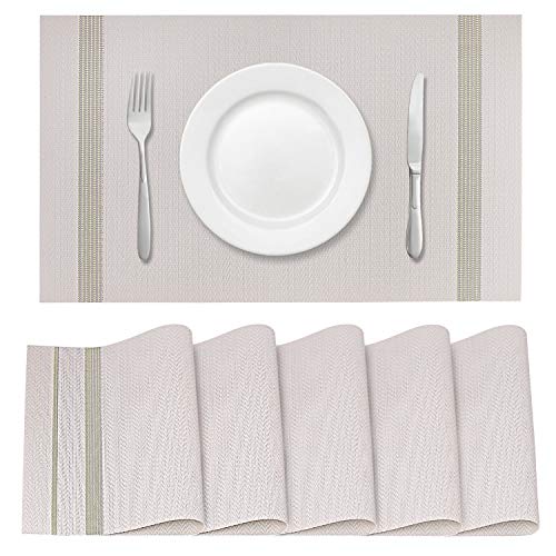 Placemats Set of 6 Heat-Resistant Placemats Placemats for Dining Table Washable Table Mats Kitchen Table mats Durable PVC Table Mats Woven Vinyl PlacematsLight Grey