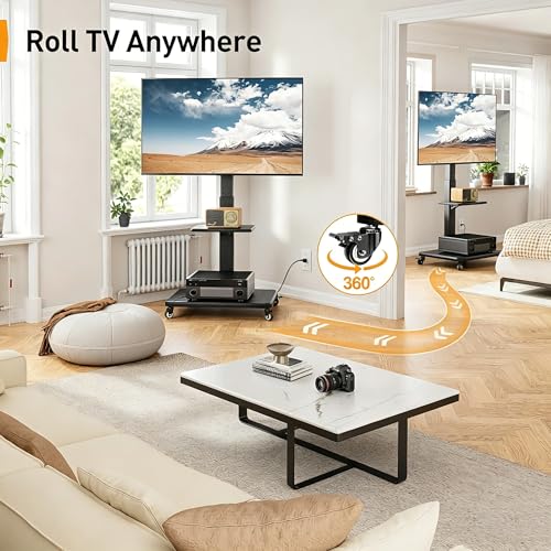 Image of Perlegear Mobile TV Stand with Power Outlet, Tilt & Swivel Rolling TV Stand for 32-75 inches TVs up to 110 lbs, 12 Height Adjustable Rolling TV Cart with Wheels, Max VESA 600x400mm, PGTVMC17