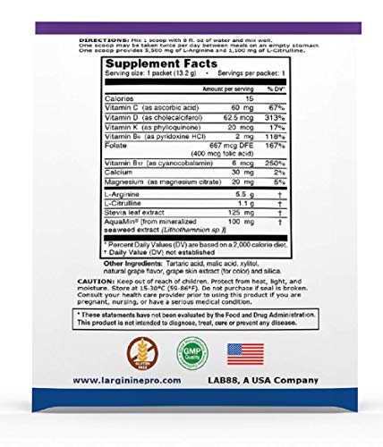 L-Arginine Pro Supplement On-The-Go Single Serve Travel Packets - 5,500Mg Of L-Arginine Plus 1,100Mg L-Citrulline (1 Bag (30 Packets), Grapeberry) #TOP2