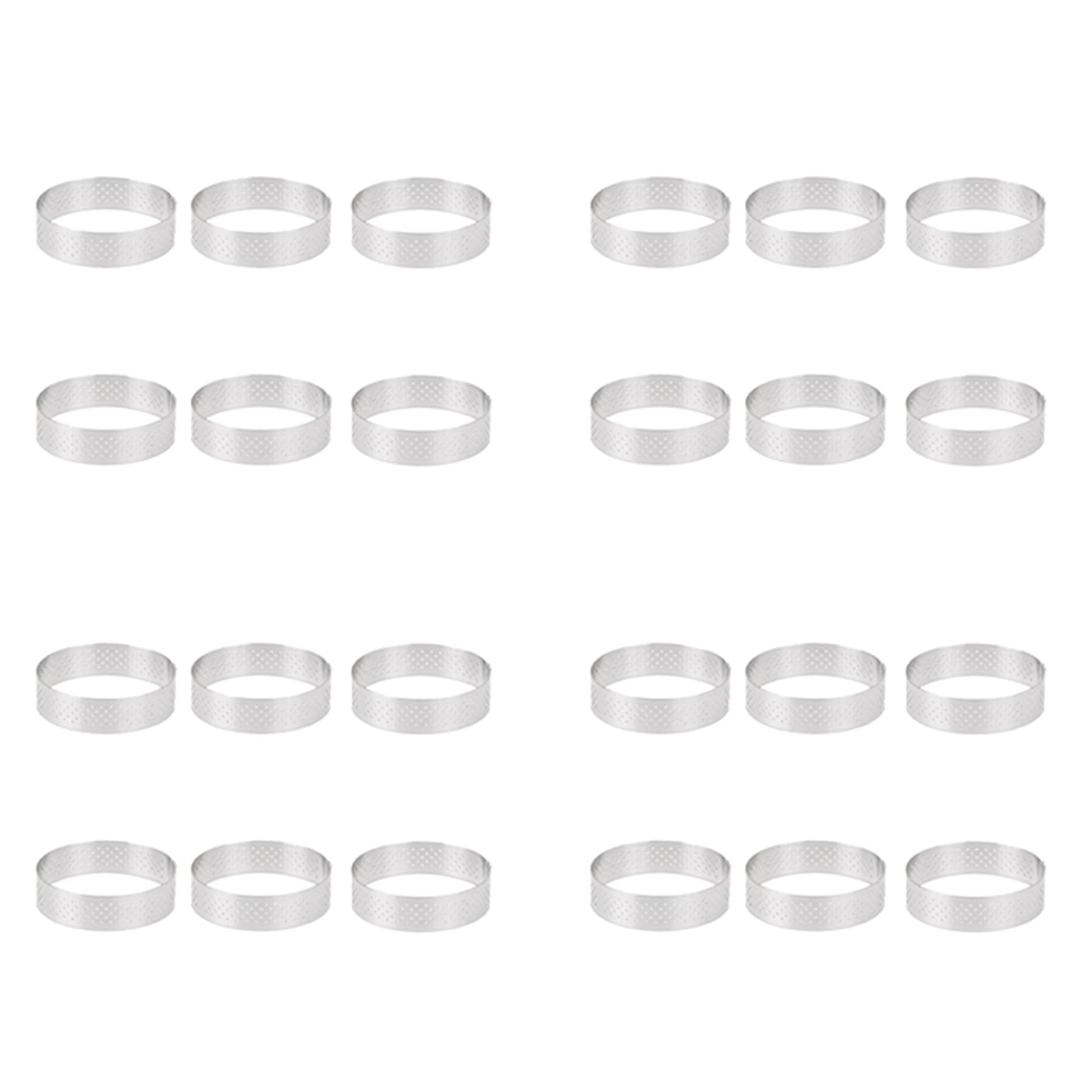 Hndhbfgrt 24Pcs 6cm Tart Ring Stainless Steel Tartlet Mold Circle Cutter Pie Ring Heat- Perforated Cake Mousse Molds