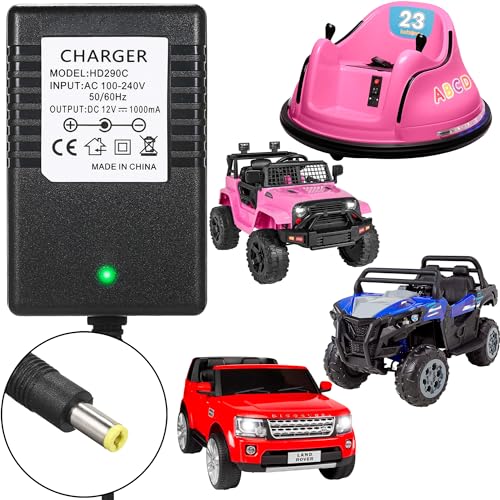 12v Battery Charger for Kids Ride on Car - 12V 1000mA Charger for Kidzone Bumper Car, Charger for Best Choice Products Jeep,Class 2 Power,12v Battery Charger for Kids Electric Car Toys