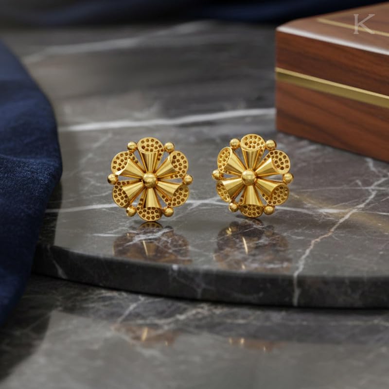 Image of Kisna 14 /18 /9 KT Enchanting Floral Yellow Gold Earring For Women