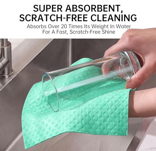 Image of JOYMOOP Swedish Dishcloths, Reusable Cellulose Kitchen Cloths, Multicolor, 8 x 7 inches, 12 Pack, Diamond Pattern, Super Absorbent, Quick Dry, Odor Resistant, Lint Free