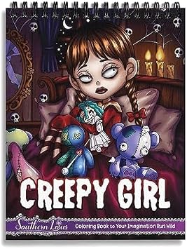 SOUTHERN LOTUS Creepy Girl Coloring Book Spiral Wirebound Hardcover, Horror Illustrations of Adorable Girls Spooky Papers Imagination Relaxation for Adults Women