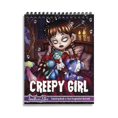 SOUTHERN LOTUS Creepy Girl Coloring Book Spiral Wirebound Hardcover, Horror Illustrations of Adorable Girls Spooky Papers Imagination Relaxation for Adults Women