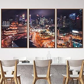 signwin 3 Piece Framed Canvas Wall Art City...