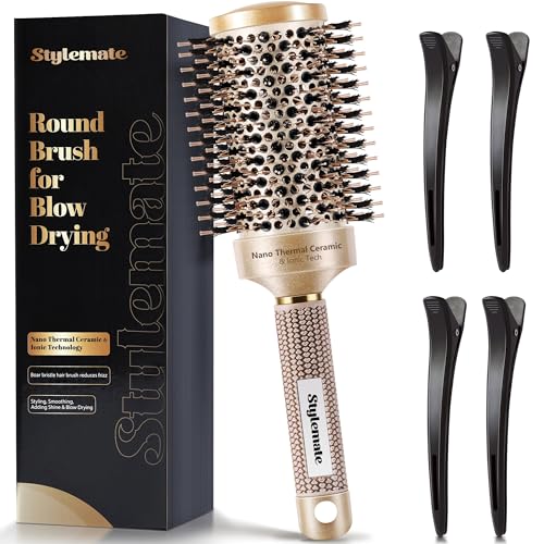 Large Round Brush for Blow Out, (2.7 Inch, 65mm Barrel) Nano Thermal Ceramic & Ionic Tech Round Barrel Roller Hair Brush with Boar Bristles for Blow Drying and Styling