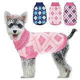 MORVIGIVE Rhombus Knit Small Dog Sweaters, Turtleneck Puppy Jumper Warm Kitten Pullover Sweater for