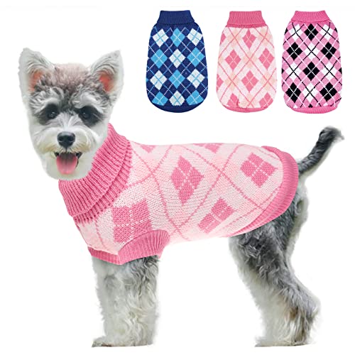 Morvigive Rhombus Knit Small Dog Sweaters, Turtleneck Puppy Jumper Warm Kitten Pullover Sweater For Cold Weather, Dogs & Cats Soft Sweatshirts Boys Girls Pet Knitwear Clothes For Fall Winter White S #TOP15