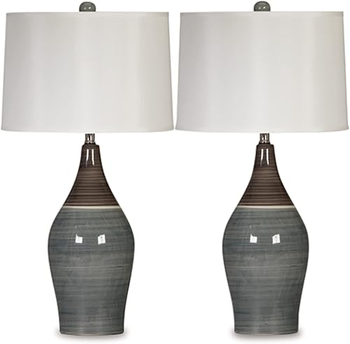 Signature Design by Ashley Niobe Lámpara de mesa de cerámica esmaltada, 2 unidades, 28 pulgadas, multicolor y gris