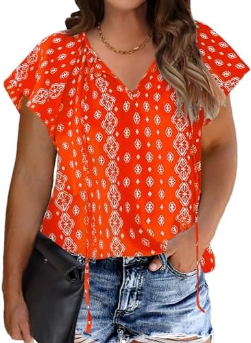 IN'VOLAND Womens Plus Size Leopard Print Tops Boho V Neck Short Sleeve ...