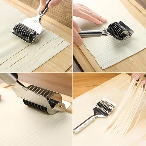 Image of BEYOND BASIC Stainless Steel Pasta Noodle Cutter,High Grade Stainless Steel Pasta Spaghetti Maker Noodle Lattice Roller,Dough Cutter Mincer Kitchen Cooking Tools (Noodle Cutter)