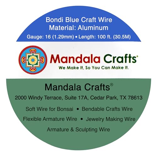 Image of Mandala Crafts 16 Gauge Bondi Blue Anodized Aluminum Craft Wire, 100 FT | Colored, Flexible, Bendable, for Bonsai, Armature, Sculpting, Wire Wrapping, Jewelry Making, Weather & Tarnish Resistant