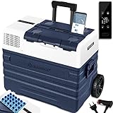 KESSER® Kompressor Kühlbox elektrisch Gefrierbox, 52 Liter Mit APP-Steuerung USB-Anschluss 12/24 V 230V, Teleskopstange Räder Kühlschrank Kühlung bis -20 °C für Auto, Lkw, Boot, Reisemobil, Camping