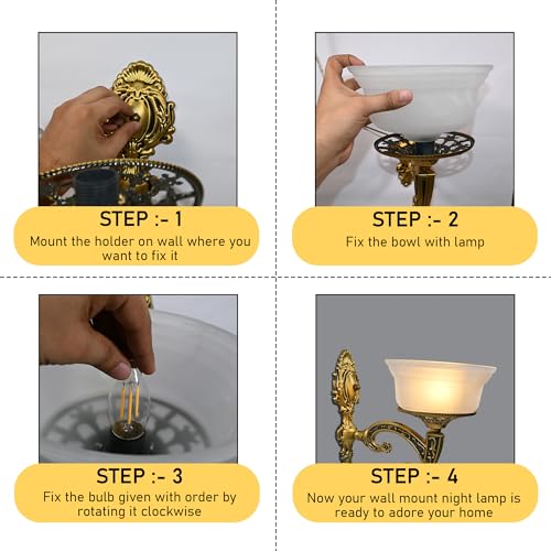 Image of WHITERAY Golden Antique Designer Imported Wall Light Wall lamp for Bedroom, Living Room,Kitchen, Bars, malls, Besides The Bed, Balcony Home Decoration (1112 (Single) with Bulb)