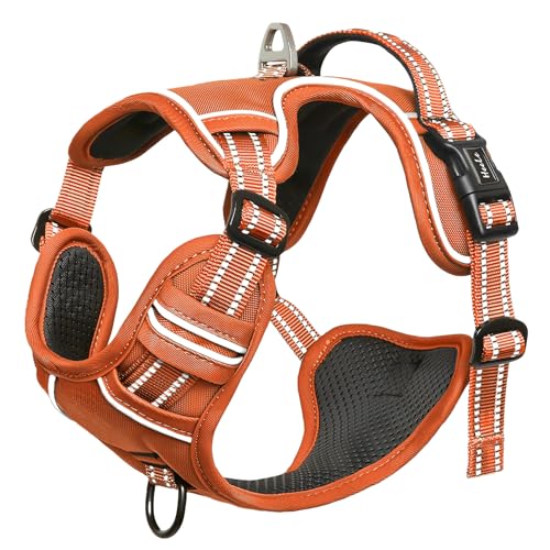 Image of HEELE Dog Harness for Medium Dogs No Pull Dog Vest Harness with Soft Padded Handle Reflective for Outdoor Training, Pumpkin Orange, M