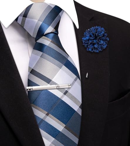 Image of Hi-Tie 63 inches Striped Paisley Extra Long Ties for Men Silk Necktie with Lapel Pin Tie Clip Big and Tall Men Formal Wedding