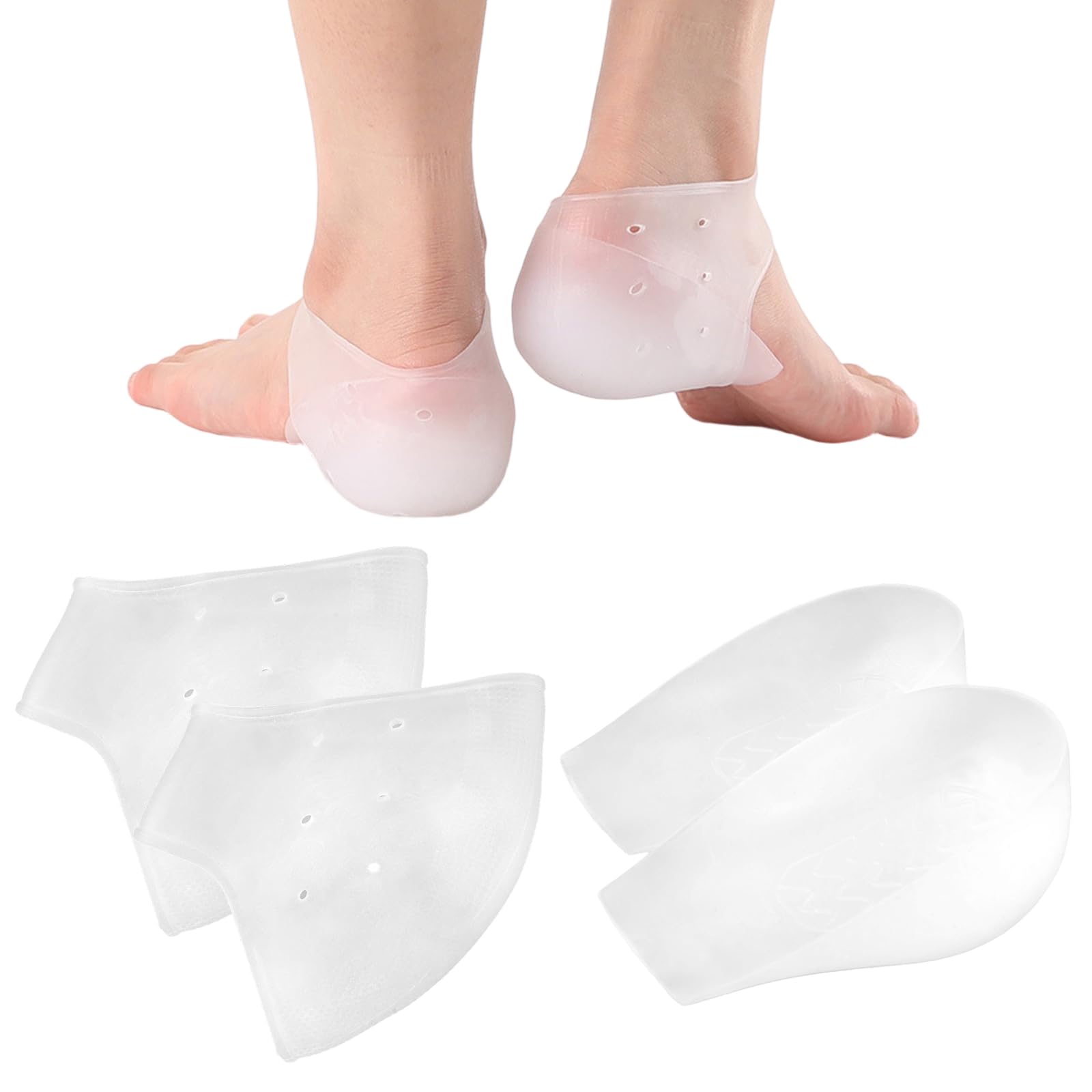 4 Piece Silicone Heel Protector, Invisible Height Increase 2 cm Heel Protection, Transparent and Breathable Silicone Heel Sleeves to Relieve Fatigue and Heel Pain