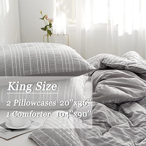 Anyfun Seersucker Comforter Set King Size, 3 Pcs Chic Bedding Comforter Sets, Ultra Soft Modern Bed Comforter & 2 Pillowcases With Design #TOP4