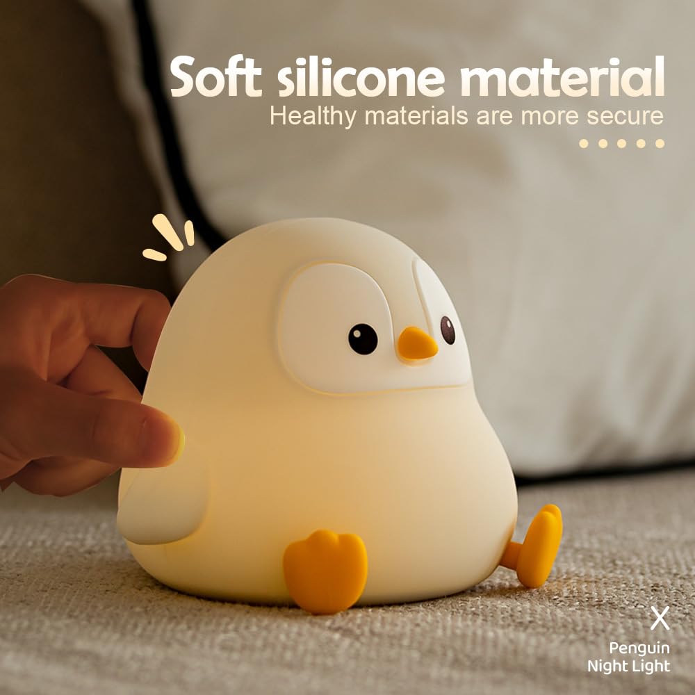 Silikon-Nachtlicht mit Cartoon-Pinguin-Motiv, wiederaufladbar, Timing, Dimmen, Kinderzimmer, Schlaf, Nachtlampe für Babyzimmer, Dekoration