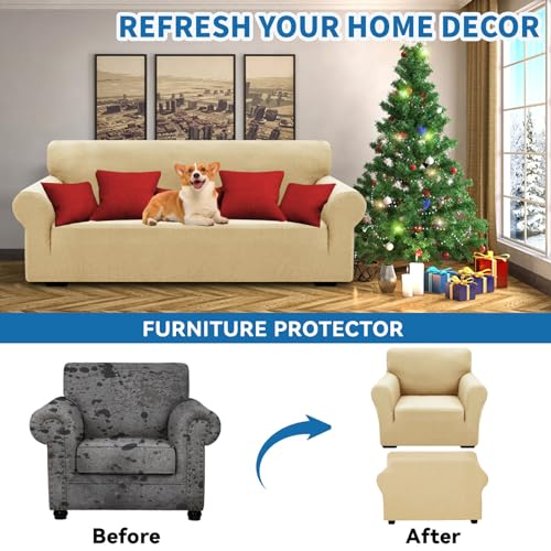 XINEAGE High Stretch Armchair Covers Lastest Jacquard Sofa Covers 1 Seater for Living Room 1 Piece Chair Covers with Elastic Bottom Non Slip Sofa Slipcovers for Pets Kids (1 Seater - Image 2