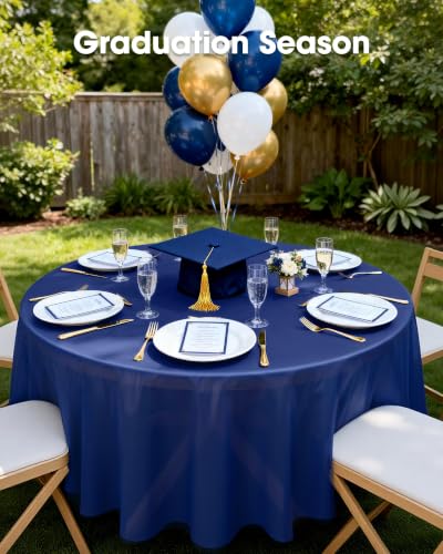 Image of Pureegg Plastic Table Cloth Disposable 84 Inch Round 10 Pack, Navy Blue