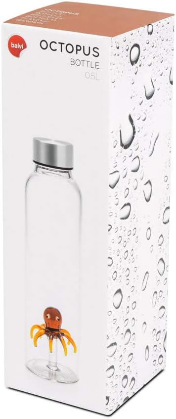 Balvi Octopus 0.5 Litre Water Bottle with Stainless Steel Drip Stopper - Can be placed on your bedside table or at
