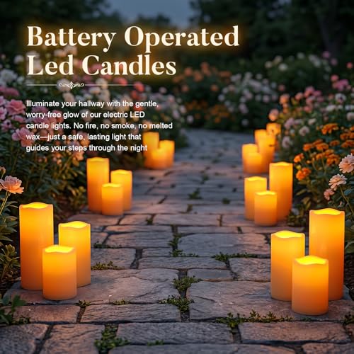 Image of 5plots Large Waterproof Flameless Candles 4 inchx10 inch White LED Pillar Set of 2
