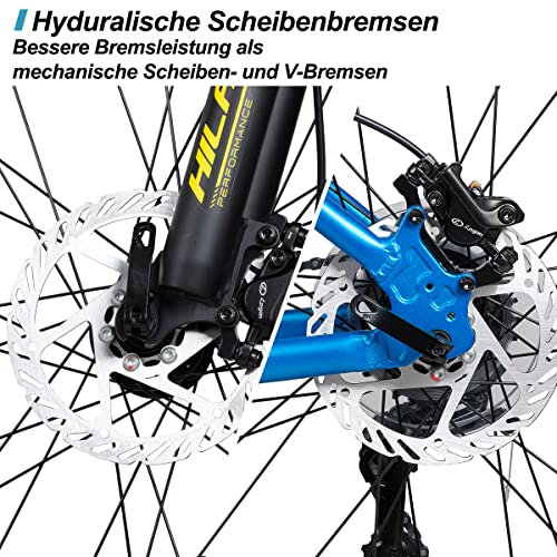 Foto von HILAND 29 Zoll Mountainbike Hardtail Mountain Bike MTB 431mm Aluminiumrahmen Hydraulische Scheibenbremse 16 Gang mit Lock-Out Federgabel BLAU Herren Damen