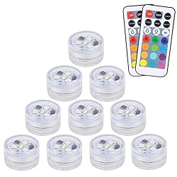 ALED LIGHT 10 Pcs Luces Sumergibles LED RGB, Subac...: 【Bright Mayor Brillo y Mayor Tiempo de Trabajo】 Esta nueva versión de luces subacuáticas está equipada con 5 LED, que son más brillantes que los anteriores. Actualizado con las baterías CR2450, la nueva versión mini LED bajo el agua luz podría durar ...