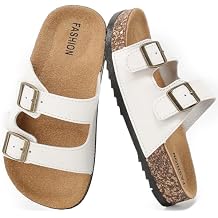 Kids Sandals Cork Footbed Non-slip Slides for Boys Girls Lightweight Summer Slippers with Adjustable Straps Double Buckle Soft Sole Sandals for Indoor Outdoor