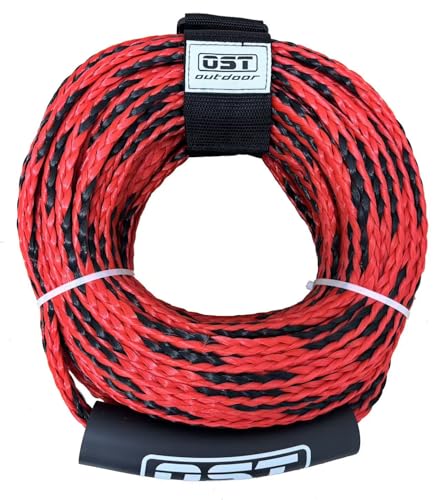 OST Outdoor 1-6 Rider Tow Rope 2-6K lbs - 60ft, 2 Section, 16-Strand Water Sports Boat Tow Rope with Keeper, Towable Tubes Compatible, Dual Sections, Watersport Boat Accessories (4K (1-4 Rider))