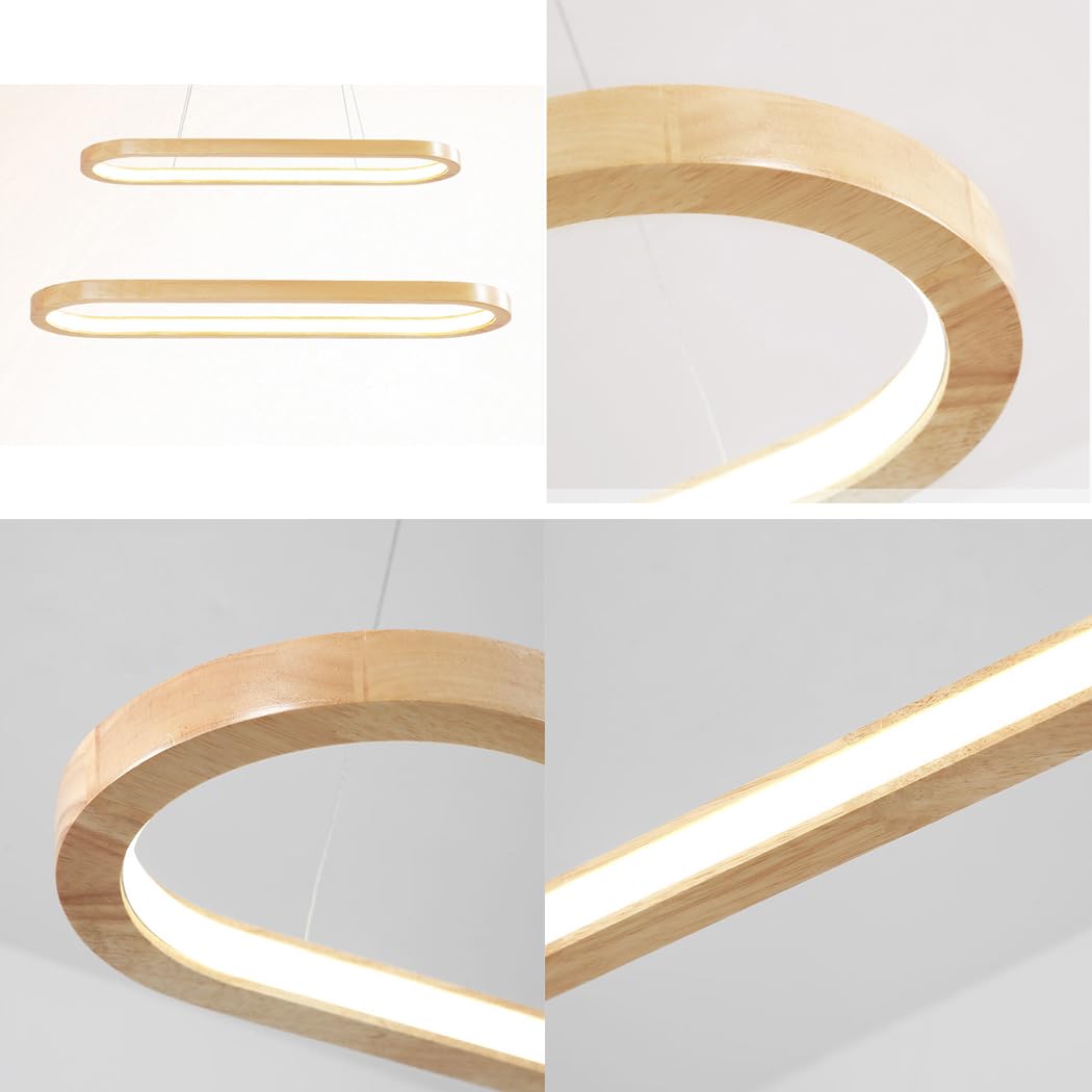 Pendelleuchte Modern Oval Esstischlampen LED Büro Hängeleuchte Dimmbar Wohnzimmer Deckenleuchte Höhenverstellbar Schlafzimmer Deko Hängend Lampen für Küche Bar Esszimmer Deckenlampe (Holz, L90CM)