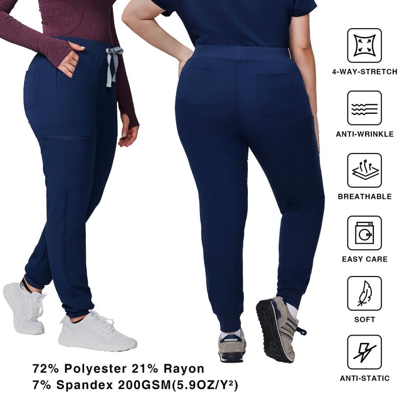 Kitmaz Pantalones de Trabajo médico para Mujeres - Medio Alto 4 vías Stretch Anti-Trenzado Pantalones de Jogging con Cremallera de Cuerda y 5 Bolsillos