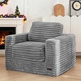 MAXYOYO Bean Bag Chair for Adults, Upholstered Floor Sofa with Pillows and Armrests, Bean Bag Sofa Plush Chair Couch for Bedroom Living Room, Grey