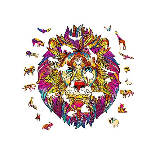 LISUEYNE Lion Wooden Jigsaw Puzzle,212pcs Wooden Puzzles for Kids,Wooden Animals Shaped Puzzles,Unique Shaped Jigsaw Puzzles,Wood Puzzles Adult,Fun Inspired by Colorful Lion