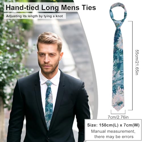 Image of Luckyvestir Mens Ties, Sage /Dusty Blue /Pink Floral Ties for Men, 2.76 inch Cotton Flower Necktie for Wedding /Groomsmen /Party